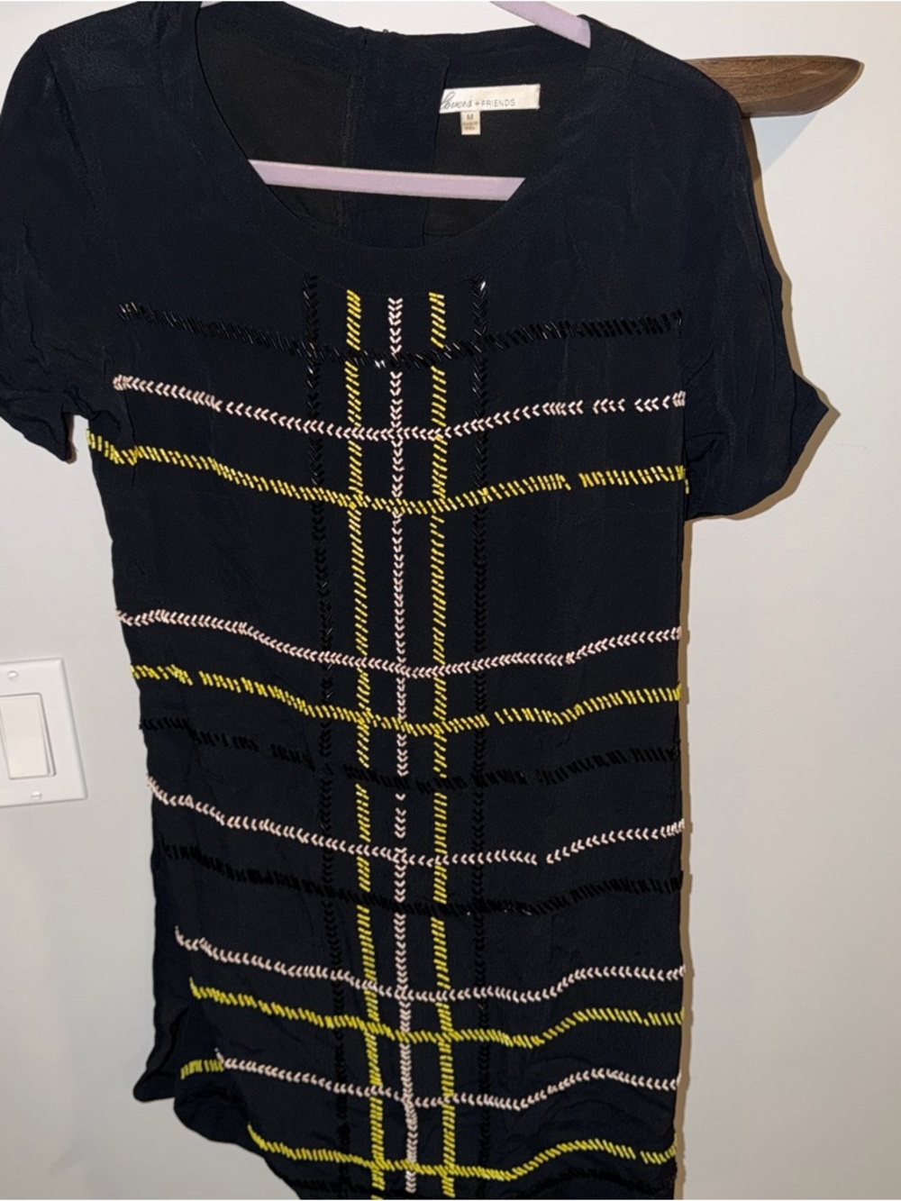 Lovers + Friends Black Beaded Geometric Dress Medium Shirt Dress